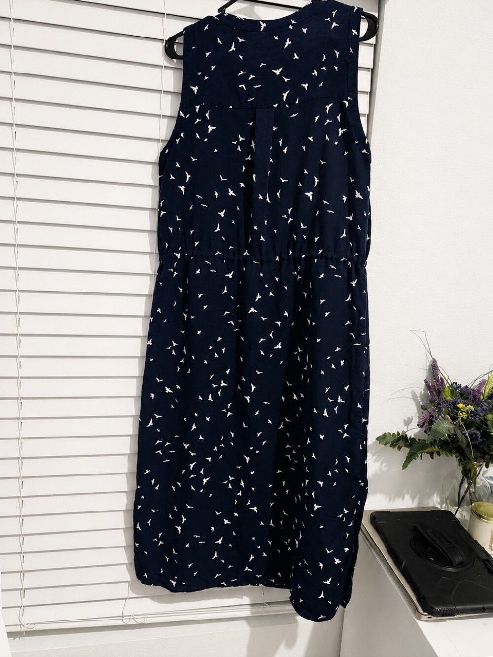 GAP Navy Bird Print Sleeveless Utility Midi Dress Large Pockets - Picture 7 of 16